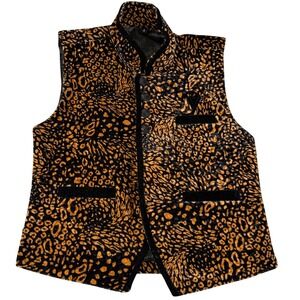 Kids Velour Leopard Print Vest Knot Button Mandarin Collar Statement Vest YS
